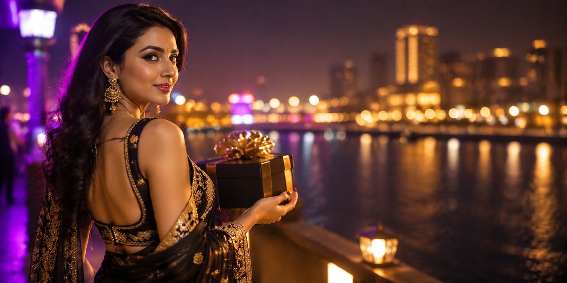 Night view of Ahmedabad Riverfront with casino style entertainment and Bollywood vibe